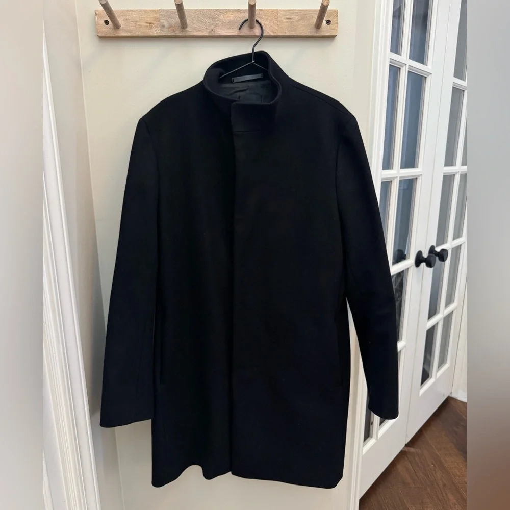Theory Men’s Belvin Stand Collar Over Coat in Black - Picture 4 of 7